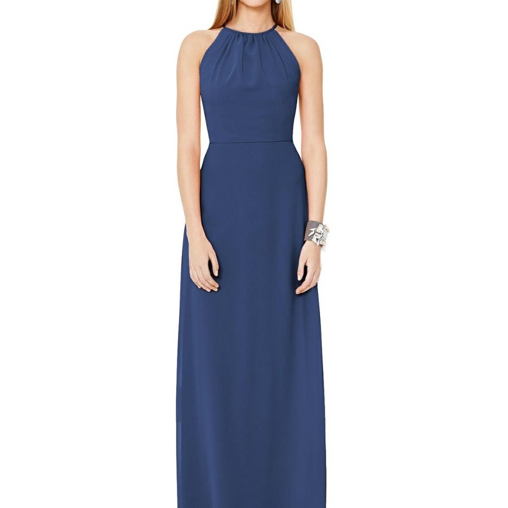 Dessy 8151.....Full Length, Halter, Open Back Dress....Sailor...Size 16...NWT
